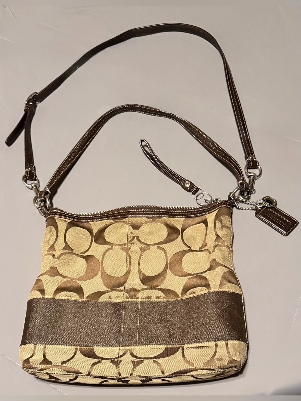 Coach Vintage Beige & Brown Signature Canvas Crossbody Bag - Picture 13 of 14